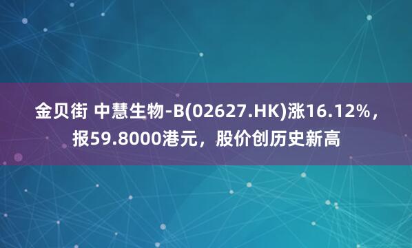金贝街 中慧生物-B(02627.HK)涨16.12%，报59.8000港元，股价创历史新高